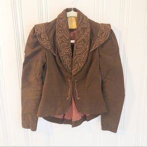 Vintage 1940s Brown Hand-Embroidered Jacket Blazer